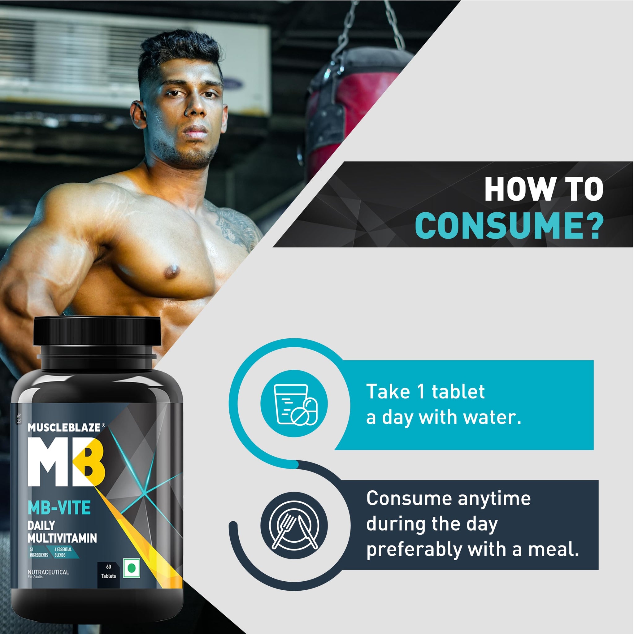 MuscleBlaze MB-Vite Daily Multivitamin, 60 Tablets | 51 Ingredients, 6 Blends | Adult Supplement - ingredients panel