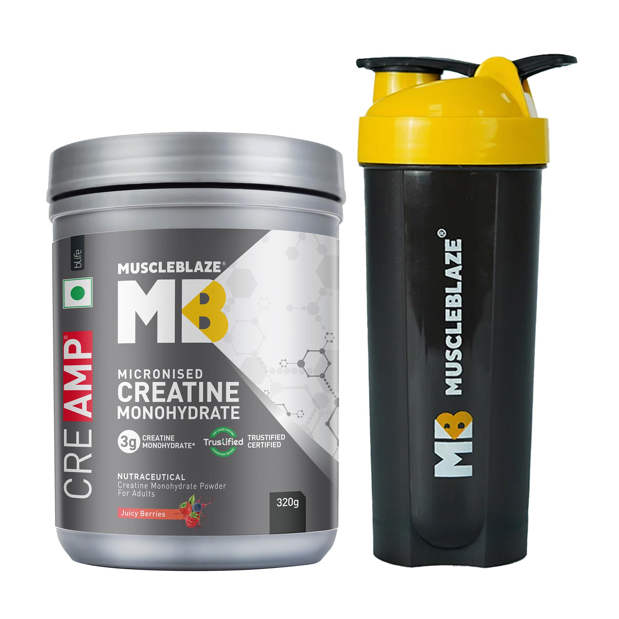 MuscleBlaze Micronised Creatine Monohydrate CreAMP Powder, 320g, Unisex Adult Supplement (9)