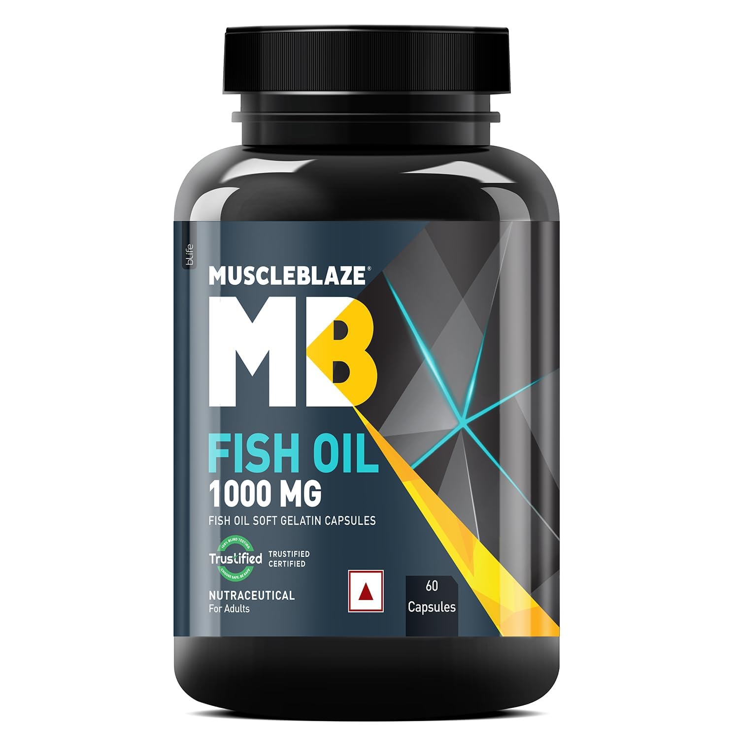 MuscleBlaze Omega 3 Fish Oil Capsules, 60 Count, 1000mg with EPA 180mg & DHA 120mg, Trustified Certified