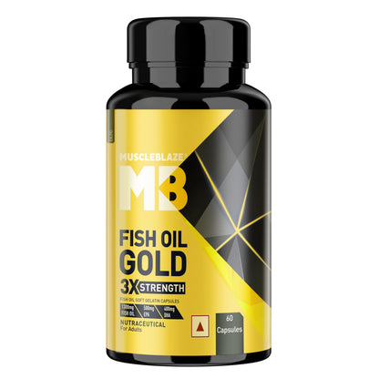 MuscleBlaze Omega 3 Fish Oil Gold, 60 Capsules, 3x Triple Strength, 1300mg with 500mg EPA & 400mg DHA