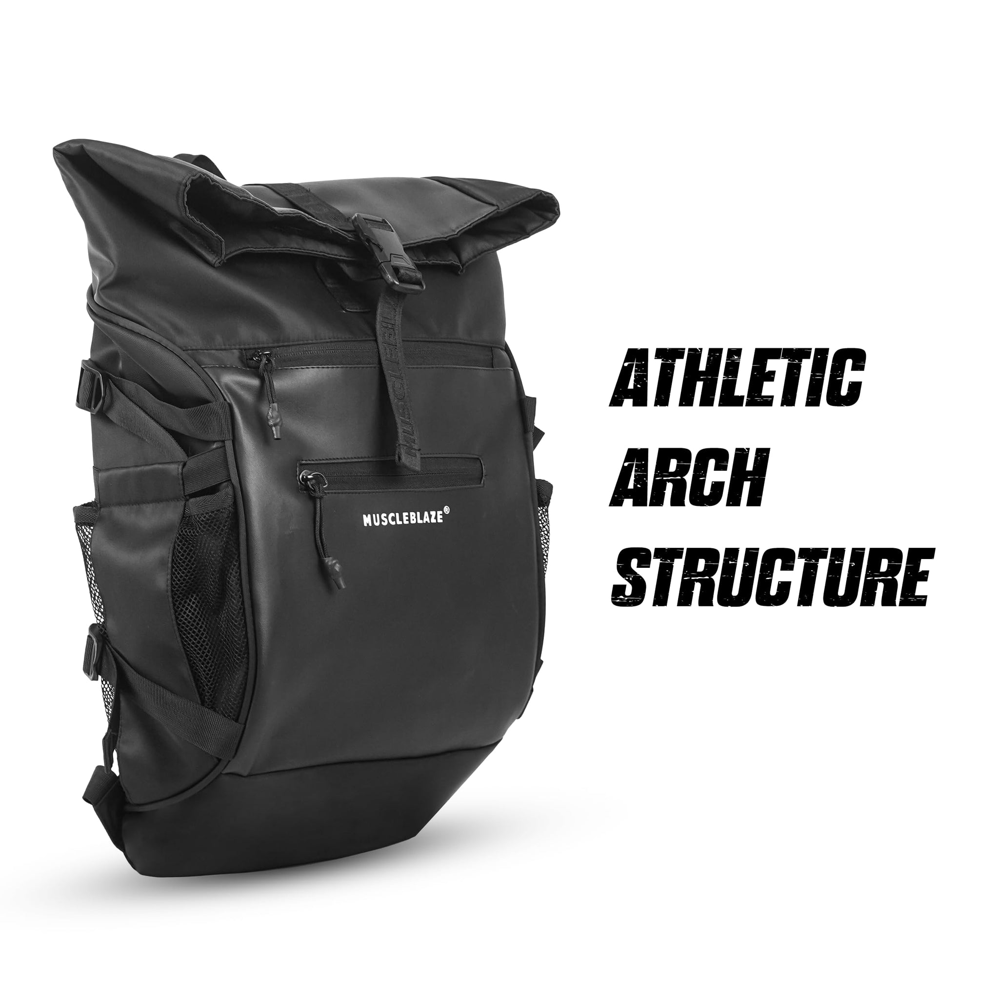 MuscleBlaze Pro Gym Backpack, 30L, Black, Water-Resistant Sports Duffle, Multiple Compartments, Unisex Adult - back view