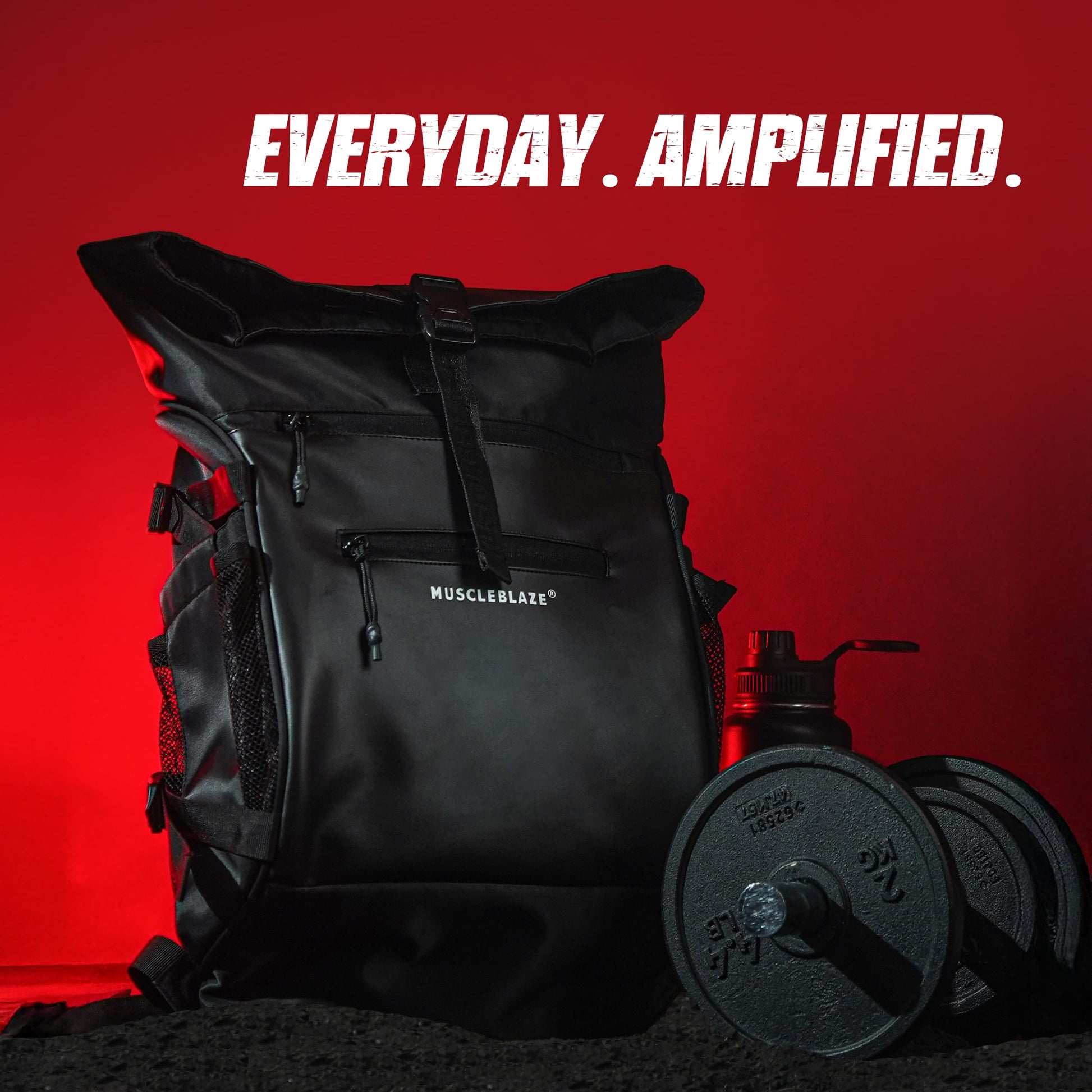 MuscleBlaze Pro Gym Backpack, 30L, Black, Water-Resistant Sports Duffle, Multiple Compartments, Unisex Adult - packaging