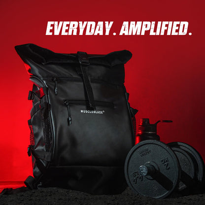 MuscleBlaze Pro Gym Backpack, 30L, Black, Water-Resistant Sports Duffle, Multiple Compartments, Unisex Adult - packaging