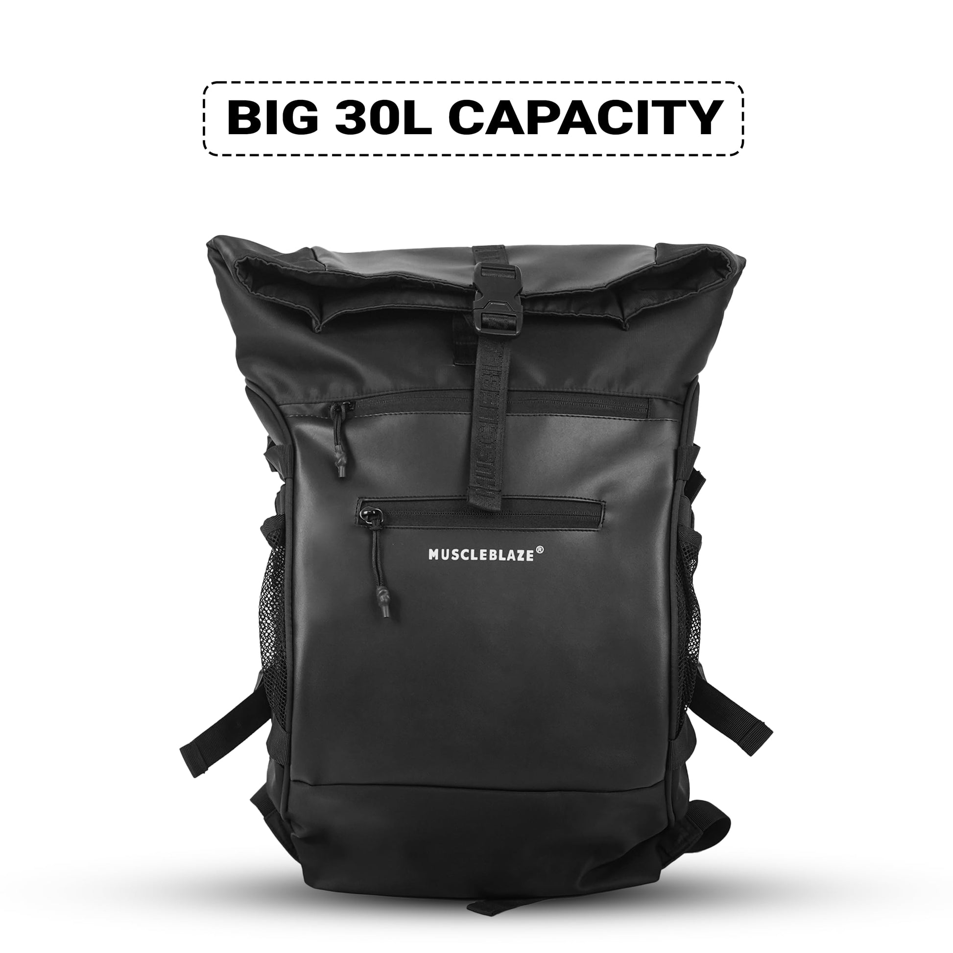 MuscleBlaze Pro Gym Backpack, 30L, Black, Water-Resistant Sports Duffle, Multiple Compartments, Unisex Adult - in use