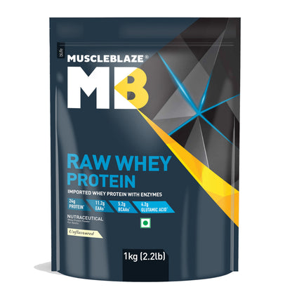 MuscleBlaze Raw Whey Protein Concentrate Powder, Unflavored, 1kg, 29 Servings