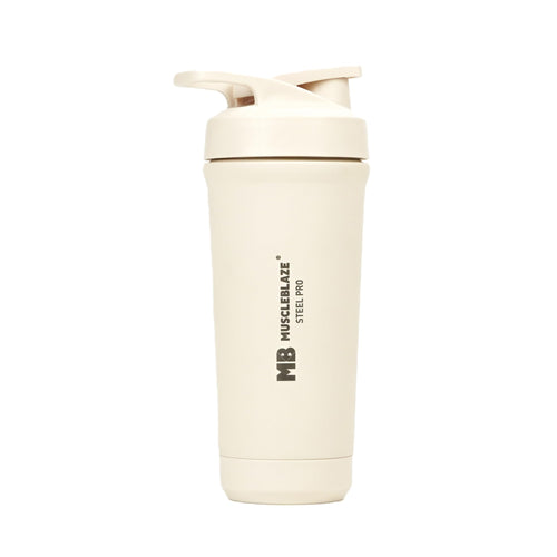 MuscleBlaze Stainless Steel Gym Shaker Pro Bottle, 700ml, Built-in Steel Whisk, Leakproof Closure