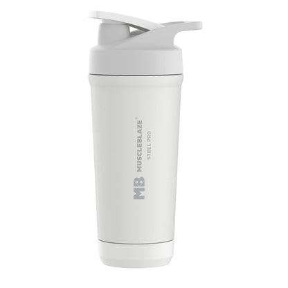 MuscleBlaze Stainless Steel Gym Shaker Pro Bottle, 700ml, Built-in Steel Whisk, Leakproof Closure (15)