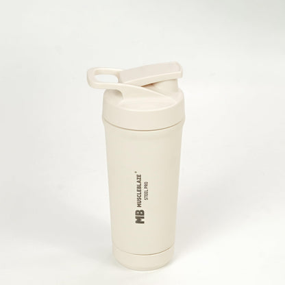MuscleBlaze Stainless Steel Gym Shaker Pro Bottle, 700ml, Built-in Steel Whisk, Leakproof Closure - back view