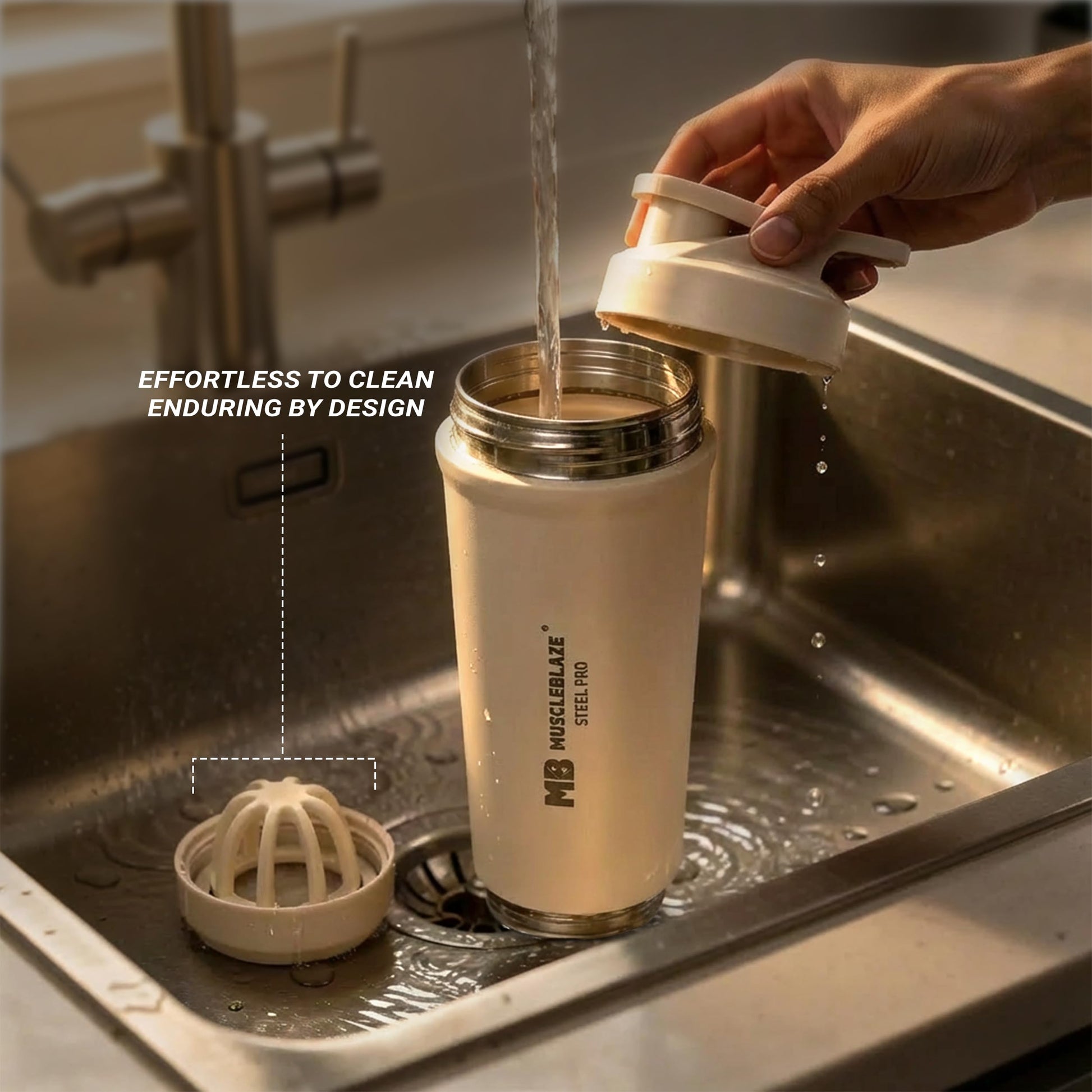 MuscleBlaze Stainless Steel Gym Shaker Pro Bottle, 700ml, Built-in Steel Whisk, Leakproof Closure - ingredients panel