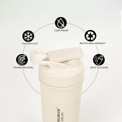 MuscleBlaze Stainless Steel Gym Shaker Pro Bottle, 700ml, Built-in Steel Whisk, Leakproof Closure - close-up detail