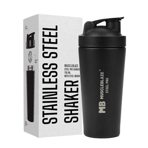 MuscleBlaze Stainless Steel Supplements Shaker Bottle, 700ml with Whisk Ball