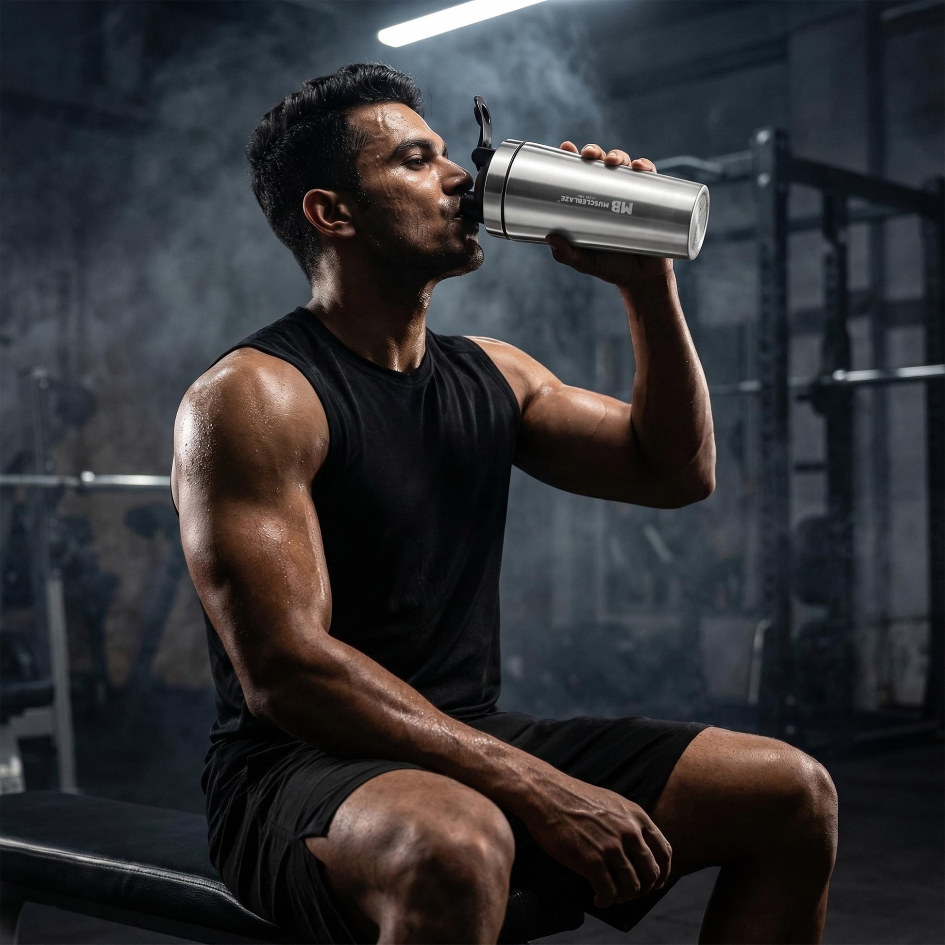 MuscleBlaze Stainless Steel Supplements Shaker Bottle, 700ml with Whisk Ball - back view (12)