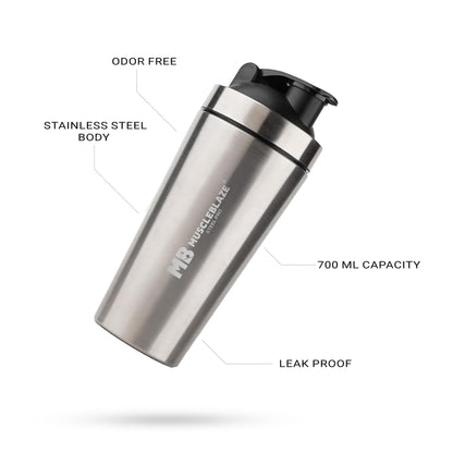 MuscleBlaze Stainless Steel Supplements Shaker Bottle, 700ml with Whisk Ball - packaging (13)