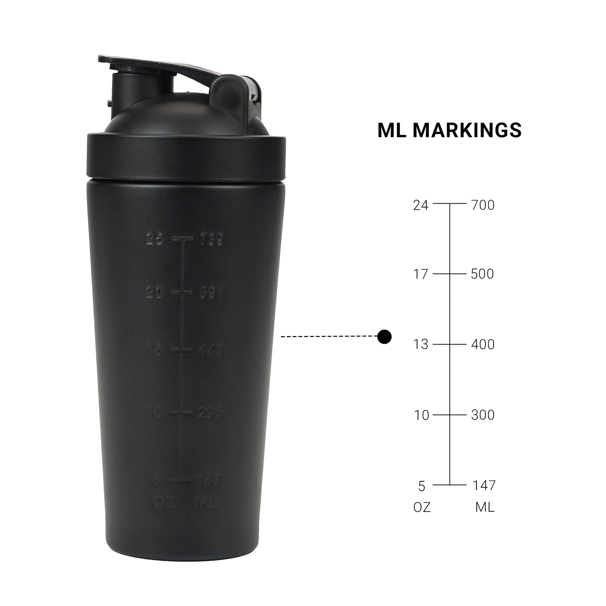 MuscleBlaze Stainless Steel Supplements Shaker Bottle, 700ml with Whisk Ball - front view