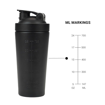 MuscleBlaze Stainless Steel Supplements Shaker Bottle, 700ml with Whisk Ball - front view