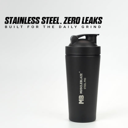 MuscleBlaze Stainless Steel Supplements Shaker Bottle, 700ml with Whisk Ball - ingredients panel