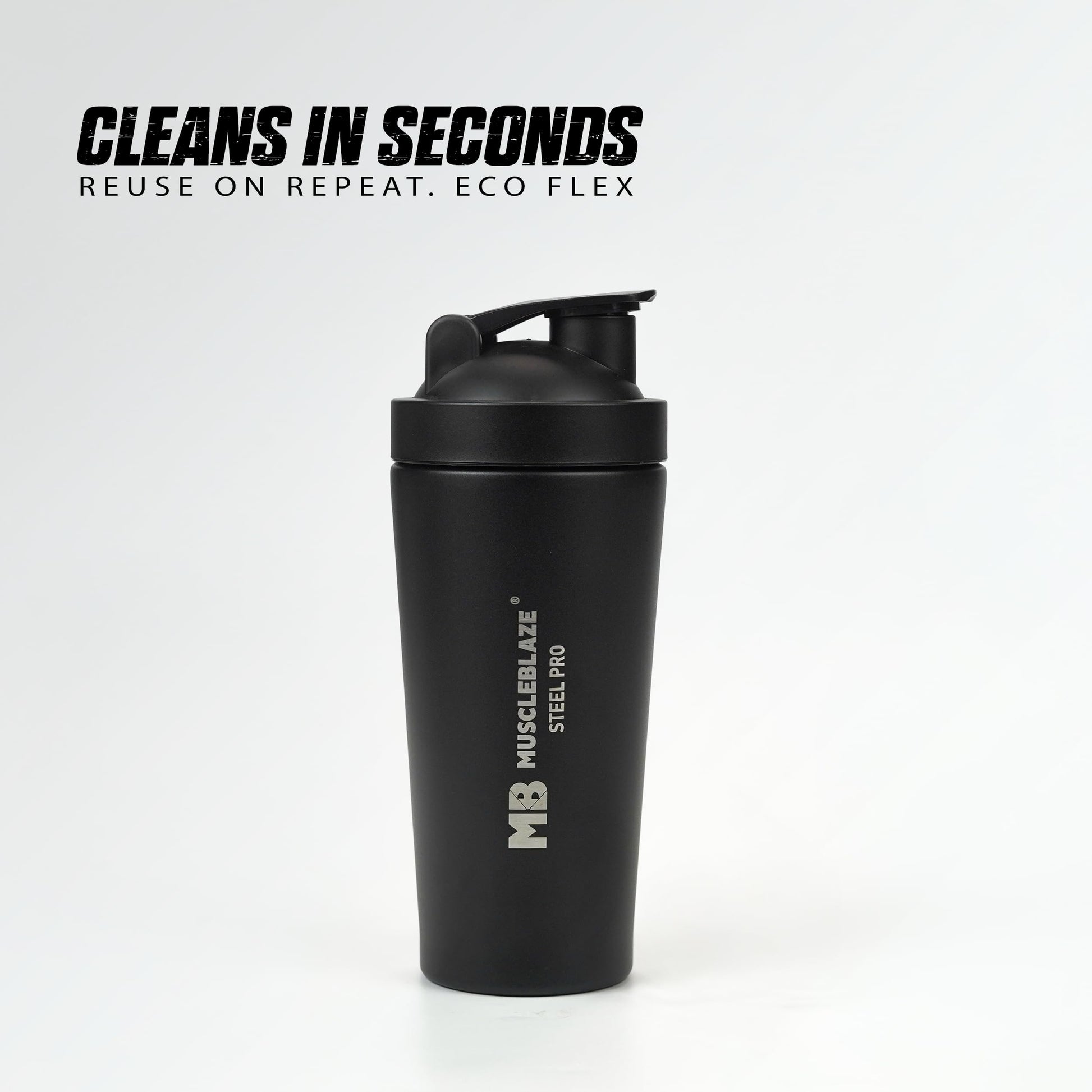 MuscleBlaze Stainless Steel Supplements Shaker Bottle, 700ml with Whisk Ball - in use