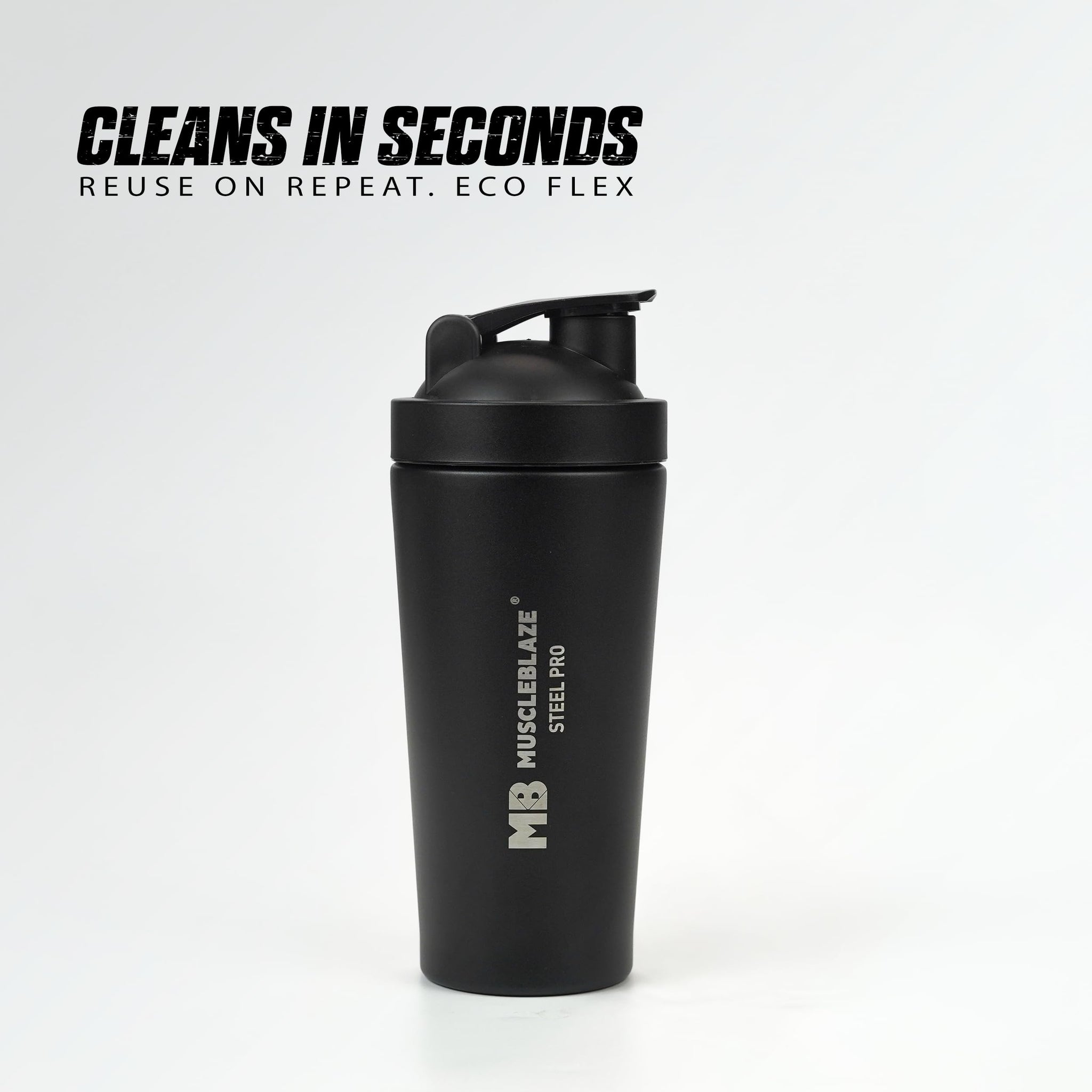 MuscleBlaze Stainless Steel Supplements Shaker Bottle, 700ml with Whisk Ball - in use