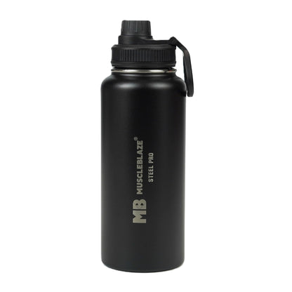 MuscleBlaze Stainless Steel Vacuum Insulated Water Bottle Thermos, 1L, Wide Mouth, Leak-Proof Lid