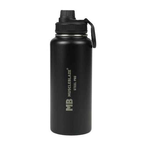 MuscleBlaze Stainless Steel Vacuum Insulated Water Bottle Thermos, 1L, Wide Mouth, Leak-Proof Lid