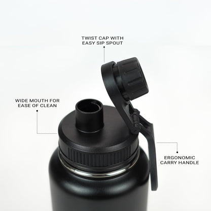 MuscleBlaze Stainless Steel Vacuum Insulated Water Bottle Thermos, 1L, Wide Mouth, Leak-Proof Lid - front view