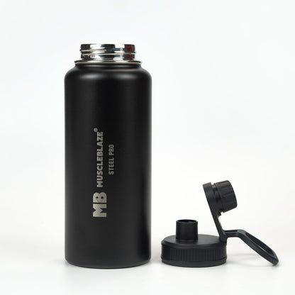 MuscleBlaze Stainless Steel Vacuum Insulated Water Bottle Thermos, 1L, Wide Mouth, Leak-Proof Lid - close-up detail