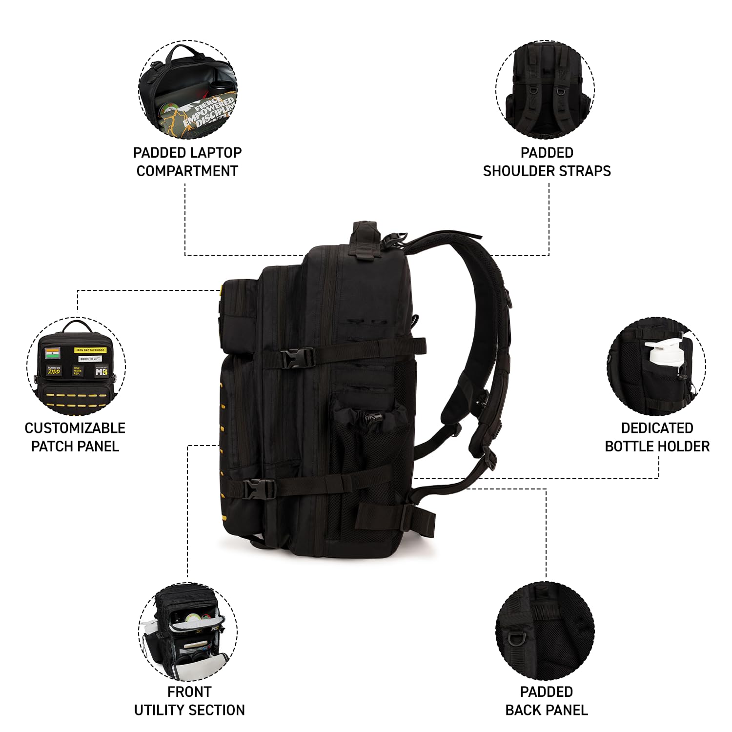 MuscleBlaze Tactical Backpack, 45L, Rip-Resistant Fabric, Water-Resistant, Unisex Adult - label detail (14)