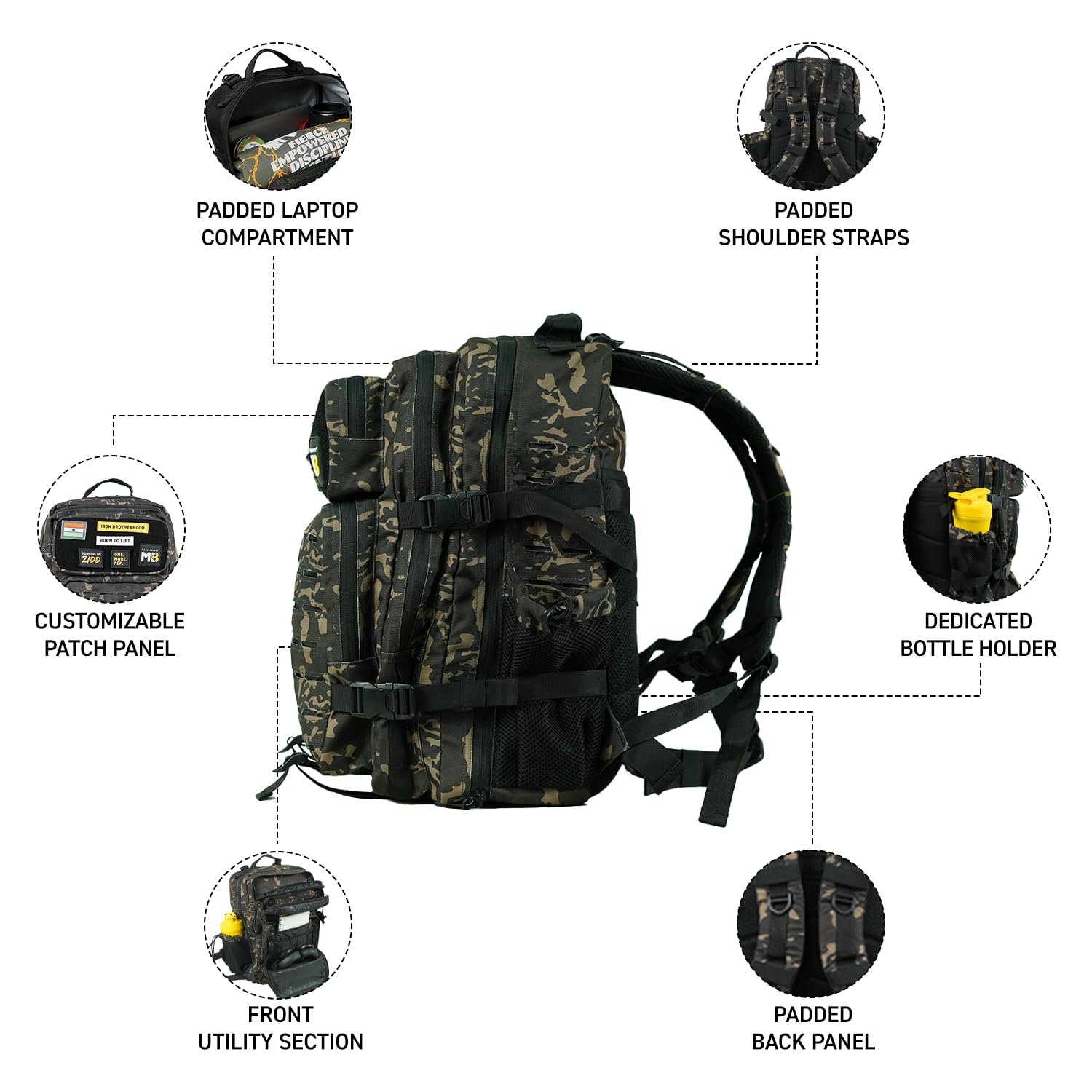 MuscleBlaze Tactical Backpack, 45L, Rip-Resistant Fabric, Water-Resistant, Unisex Adult - packaging
