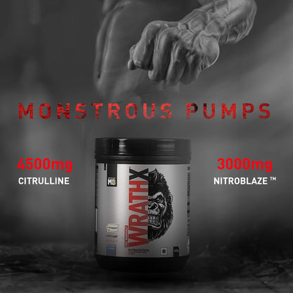 MuscleBlaze WrathX PUMP Pre-Workout Powder with Citrulline & Nitrosigine, Unisex Supplement - front view (11)