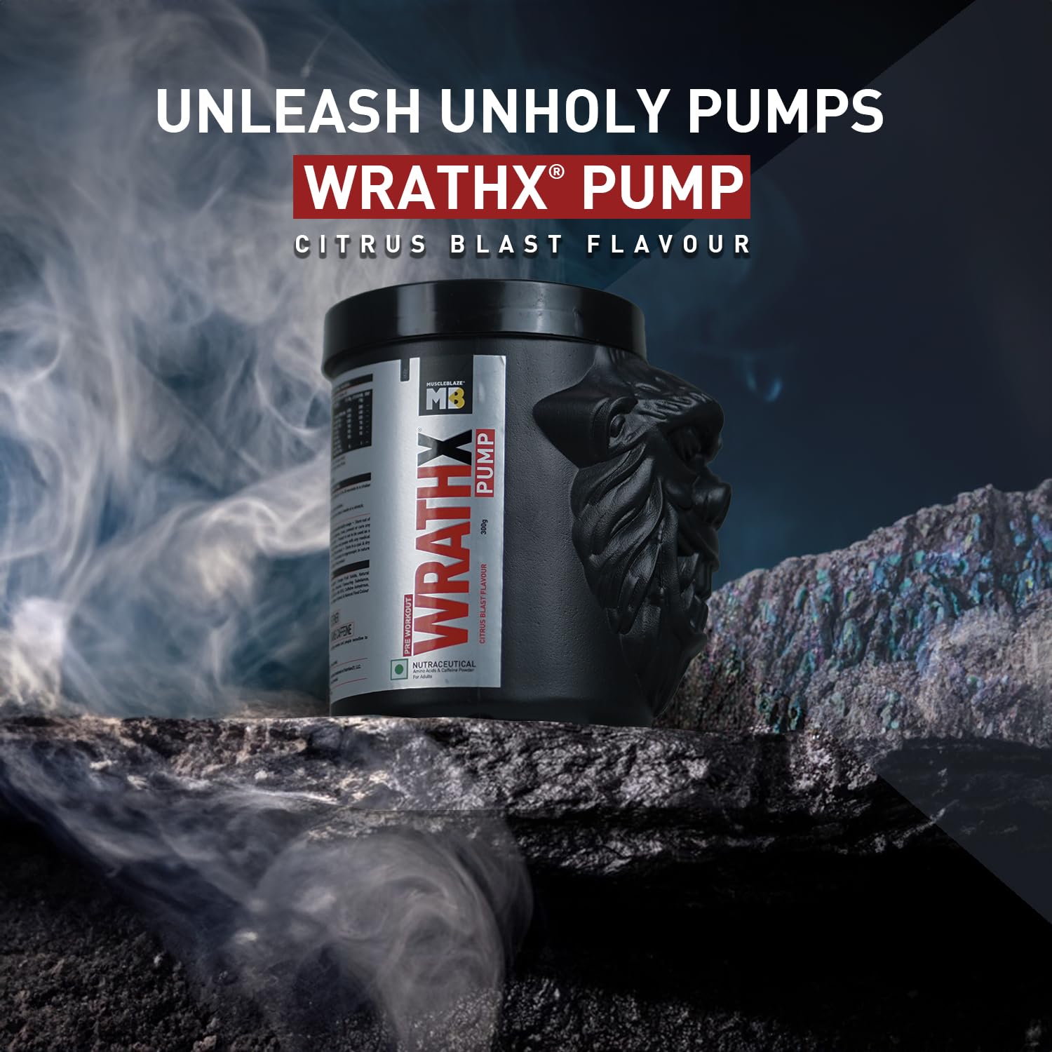 MuscleBlaze WrathX PUMP Pre-Workout Powder with Citrulline & Nitrosigine, Unisex Supplement - front view