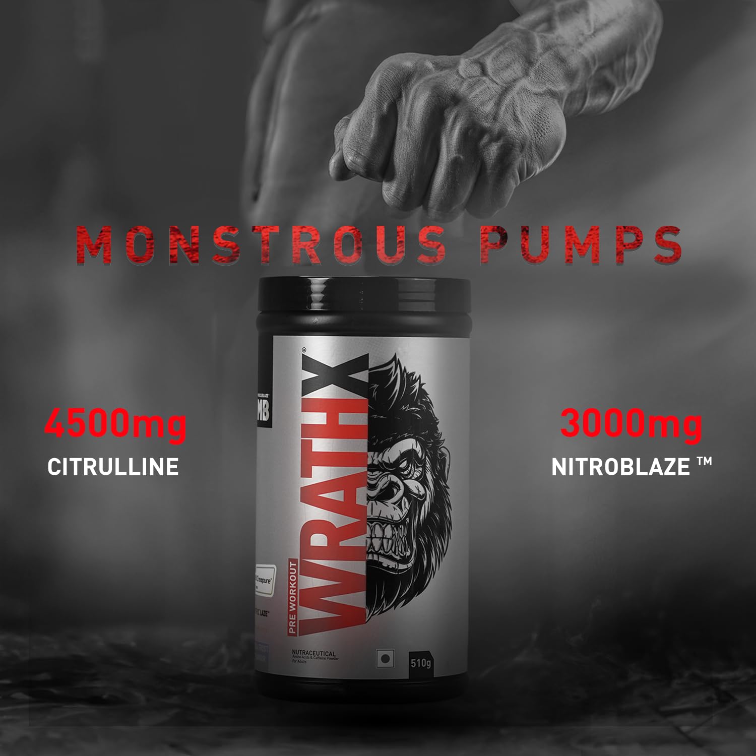 MuscleBlaze WrathX PUMP Pre-Workout Powder with Citrulline & Nitrosigine, Unisex Supplement - label detail (21)