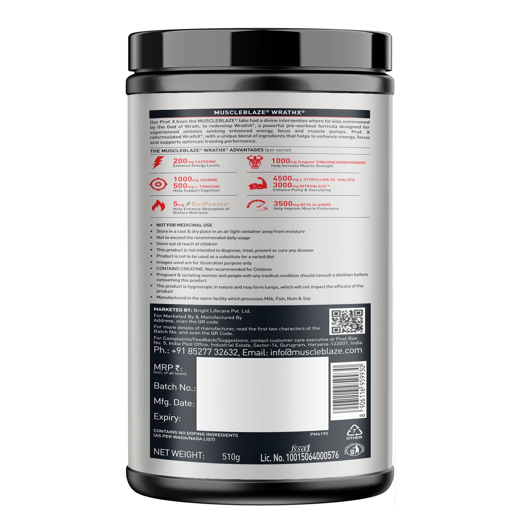 MuscleBlaze WrathX PUMP Pre-Workout Powder with Citrulline & Nitrosigine, Unisex Supplement - close-up detail (23)