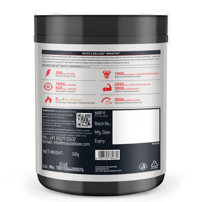 MuscleBlaze WrathX PUMP Pre-Workout Powder with Citrulline & Nitrosigine, Unisex Supplement - ingredients panel (29)