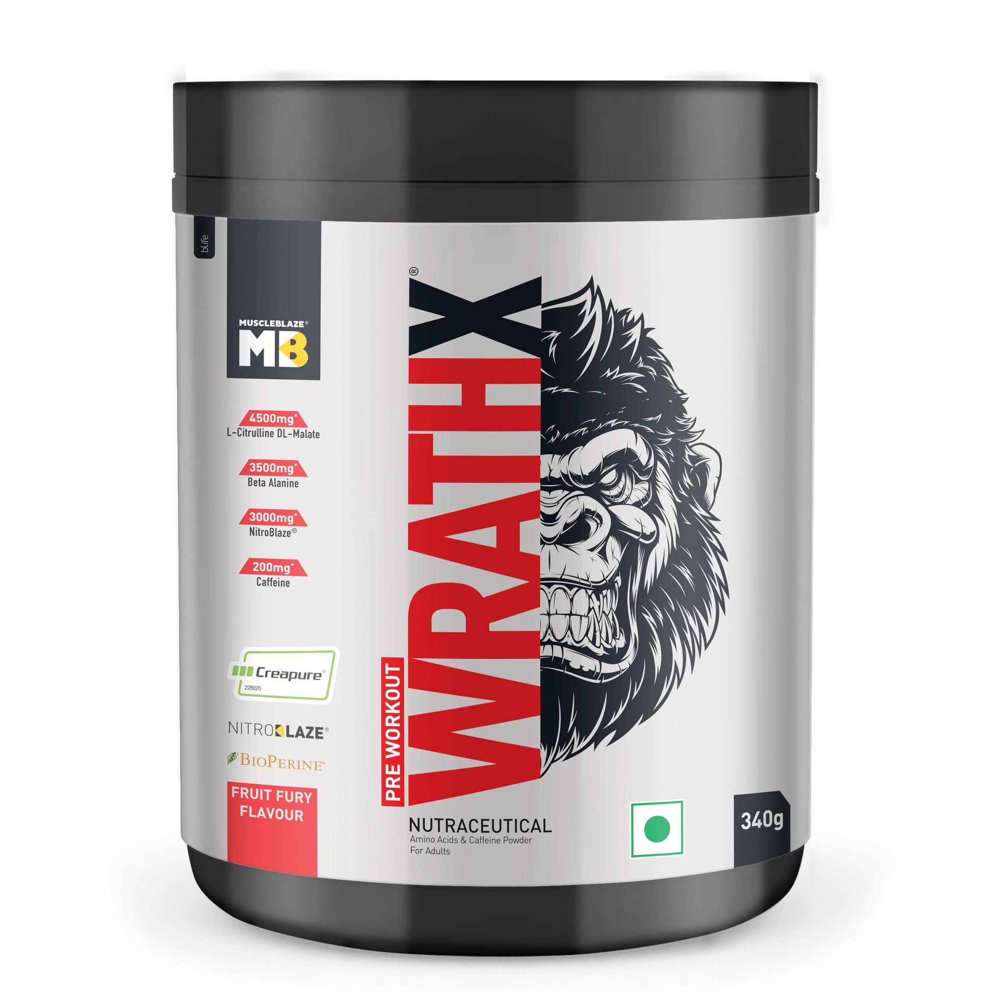 MuscleBlaze WrathX PUMP Pre-Workout Powder with Citrulline & Nitrosigine, Unisex Supplement (31)