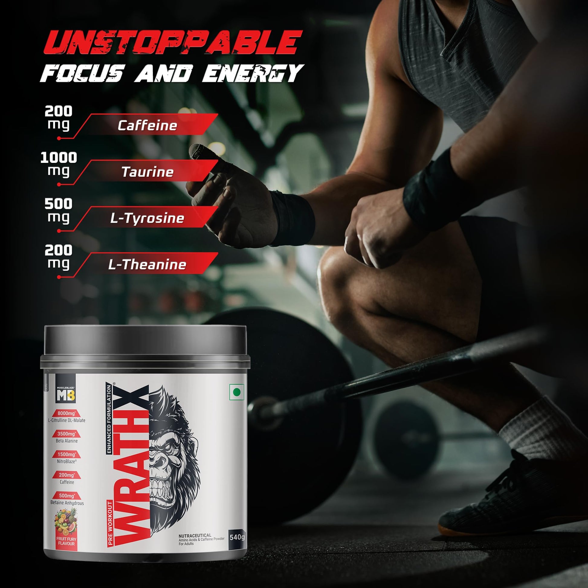 MuscleBlaze WrathX PUMP Pre-Workout Powder with Citrulline & Nitrosigine, Unisex Supplement - ingredients panel (43)