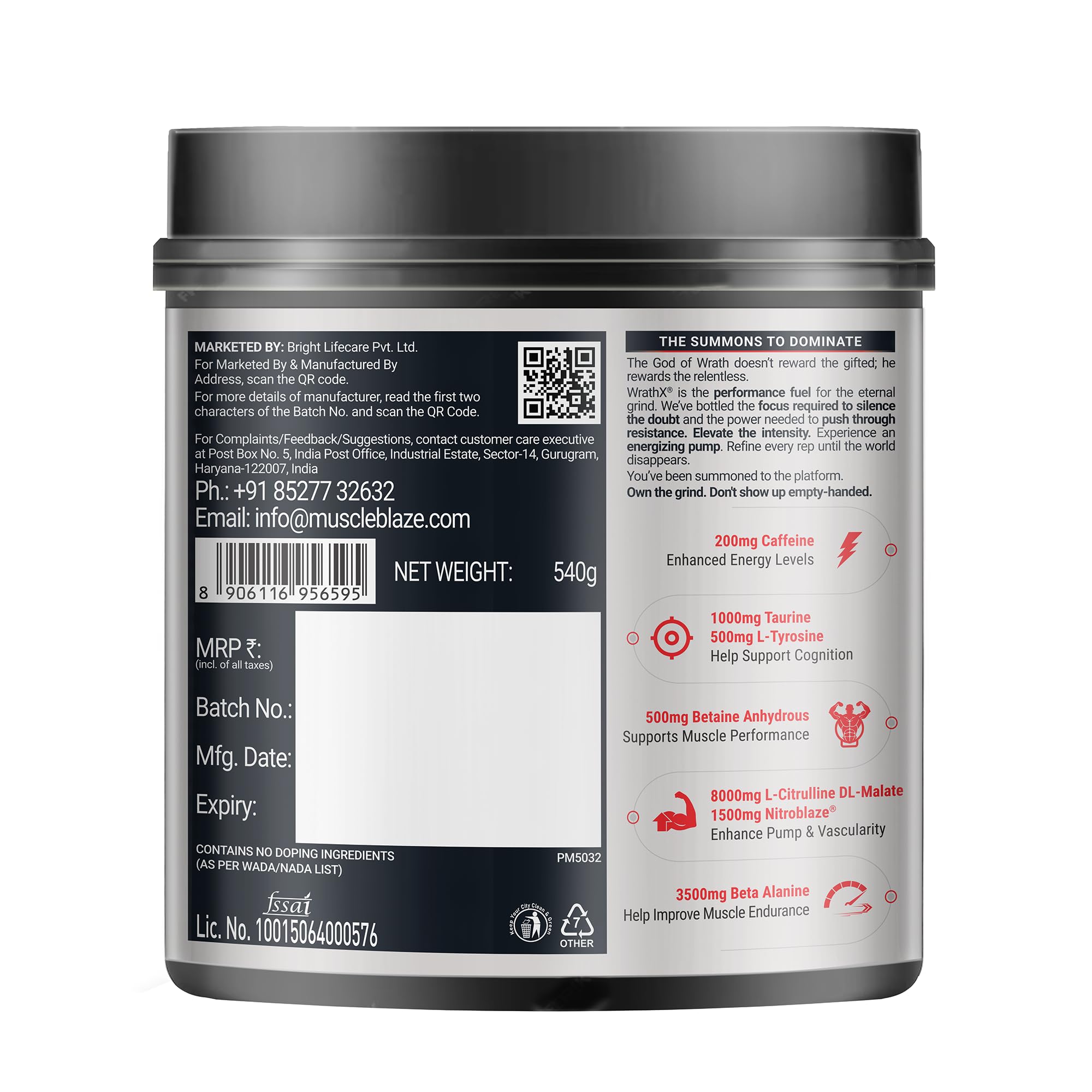 MuscleBlaze WrathX PUMP Pre-Workout Powder with Citrulline & Nitrosigine, Unisex Supplement - close-up detail (44)