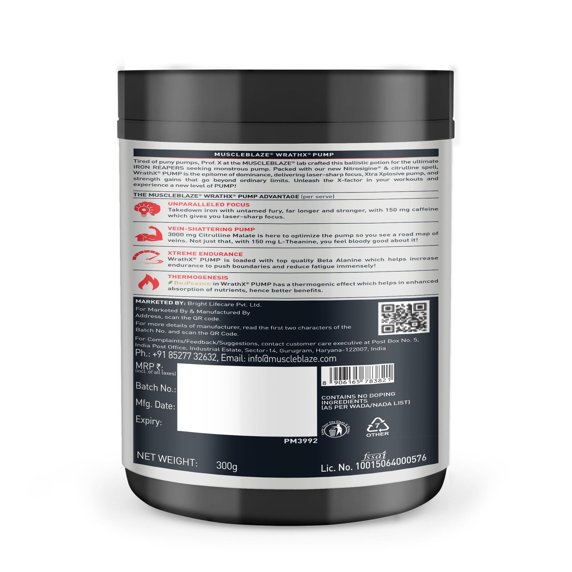 MuscleBlaze WrathX PUMP Pre-Workout Powder with Citrulline & Nitrosigine, Unisex Supplement - close-up detail