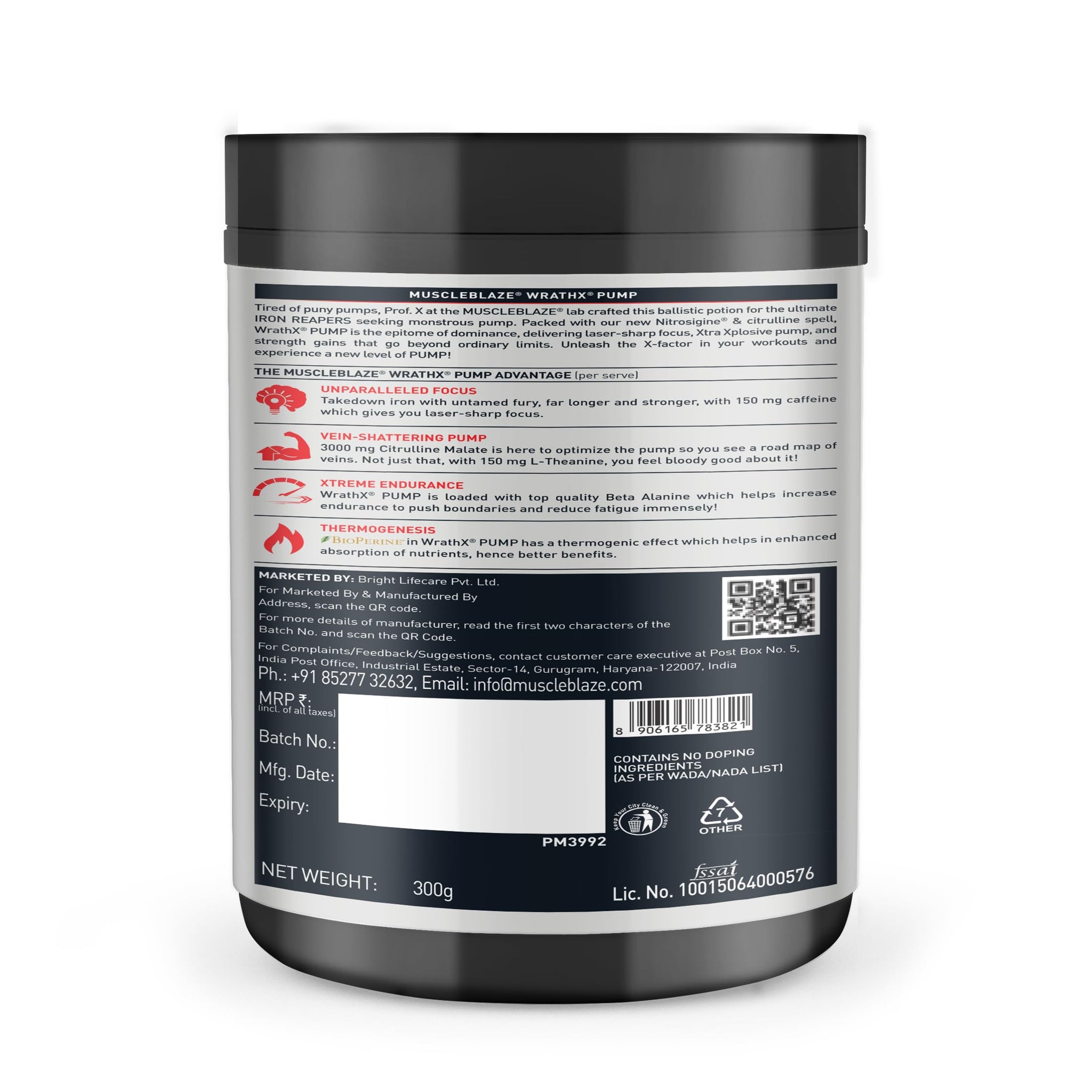 MuscleBlaze WrathX PUMP Pre-Workout Powder with Citrulline & Nitrosigine, Unisex Supplement - close-up detail