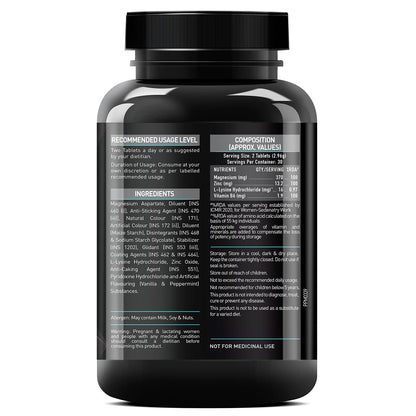 MuscleBlaze ZMA Nutritional Supplement, 60 Tablets, Zinc Magnesium Vitamin B6 Formula - front view