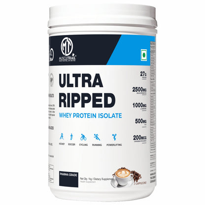 MUSCLETRAIL Pharma Grade Whey Protein Isolate Powder, 1KG, 27g Protein Per Serving