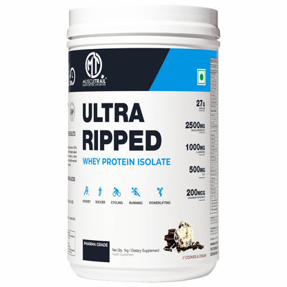 MUSCLETRAIL Pharma Grade Whey Protein Isolate Powder, 1KG, 27g Protein Per Serving (10)
