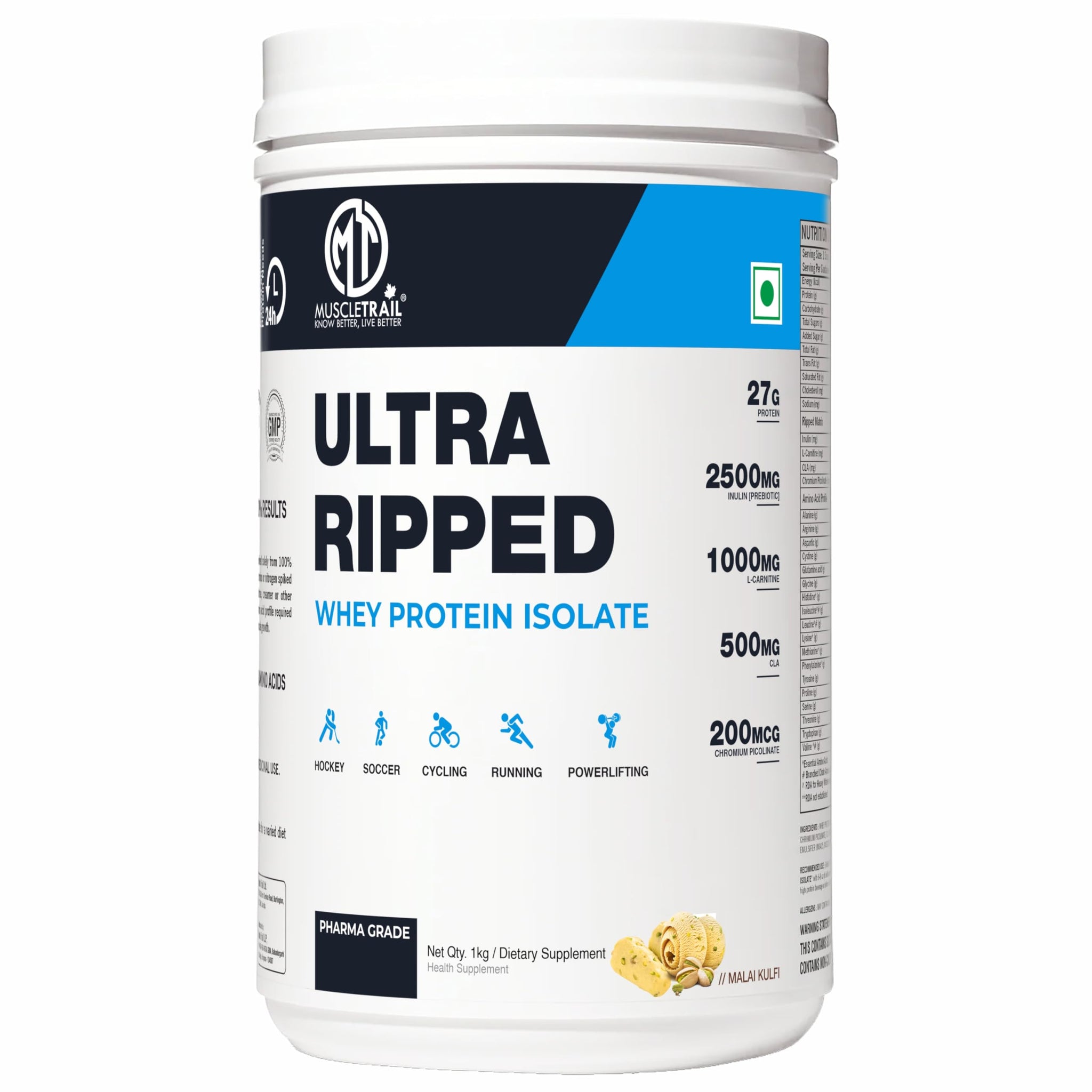 MUSCLETRAIL Pharma Grade Whey Protein Isolate Powder, 1KG, 27g Protein Per Serving (13)