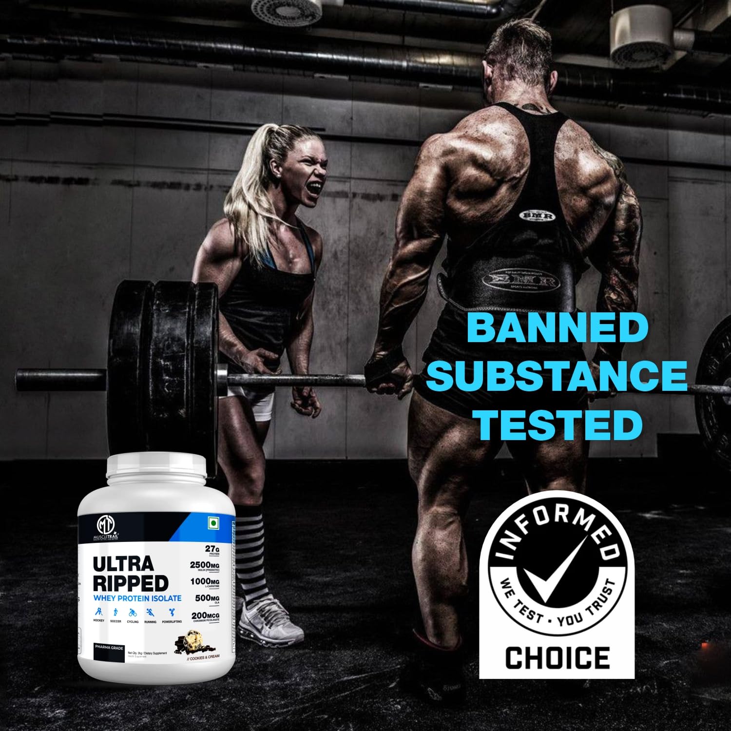 MUSCLETRAIL Pharma Grade Whey Protein Isolate Powder, 1KG, 27g Protein Per Serving - in use