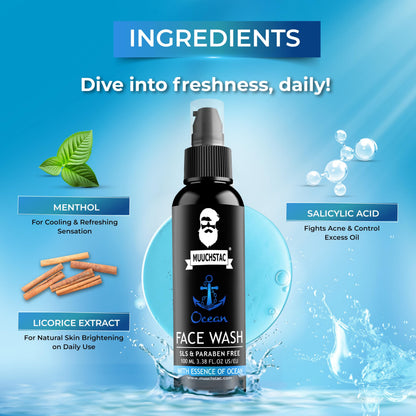 Muuchstac Face Wash for Men, Ocean Scent, Multi-Action Formula with Licorice Extract and Menthol - label detail (17)