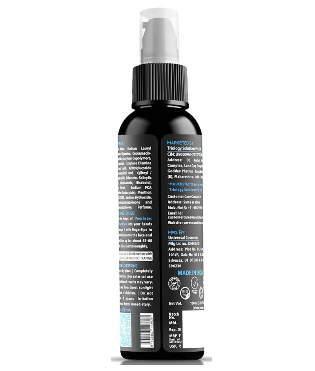 Muuchstac Face Wash for Men, Ocean Scent, Multi-Action Formula with Licorice Extract and Menthol - ingredients panel