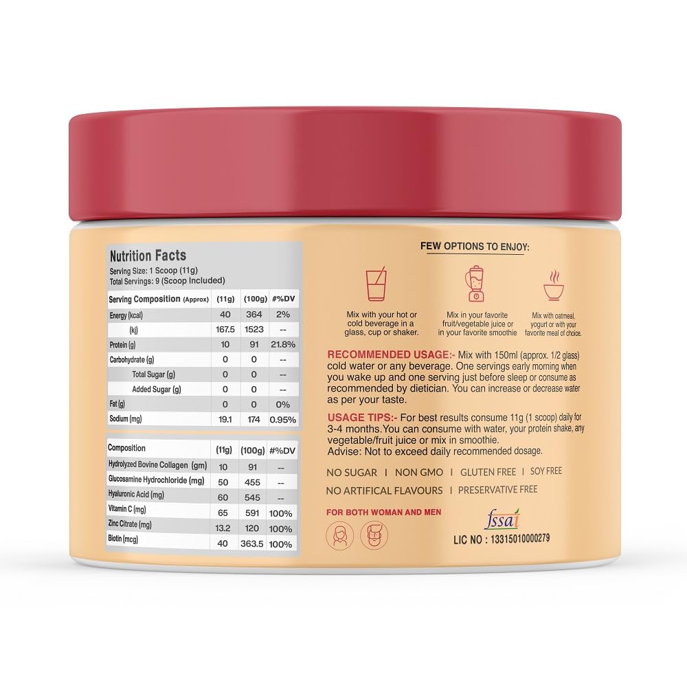 MyFitFuel Hydrolyzed Bovine Collagen Powder, Type 1 & 3, with Biotin, Hyaluronic Acid, Zinc, Vitamin C & Glucosamine - size a