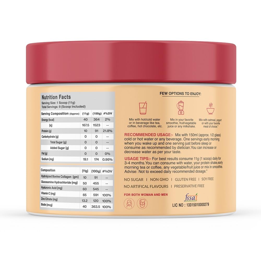 MyFitFuel Hydrolyzed Bovine Collagen Powder, Type 1 & 3, with Biotin, Hyaluronic Acid, Zinc, Vitamin C & Glucosamine - size a