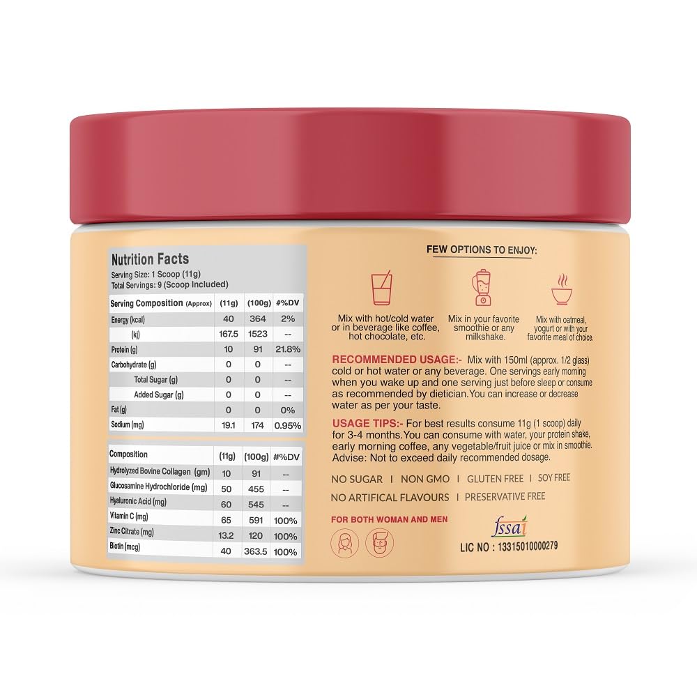 MyFitFuel Hydrolyzed Bovine Collagen Powder, Type 1 & 3, with Biotin, Hyaluronic Acid, Zinc, Vitamin C & Glucosamine - size a