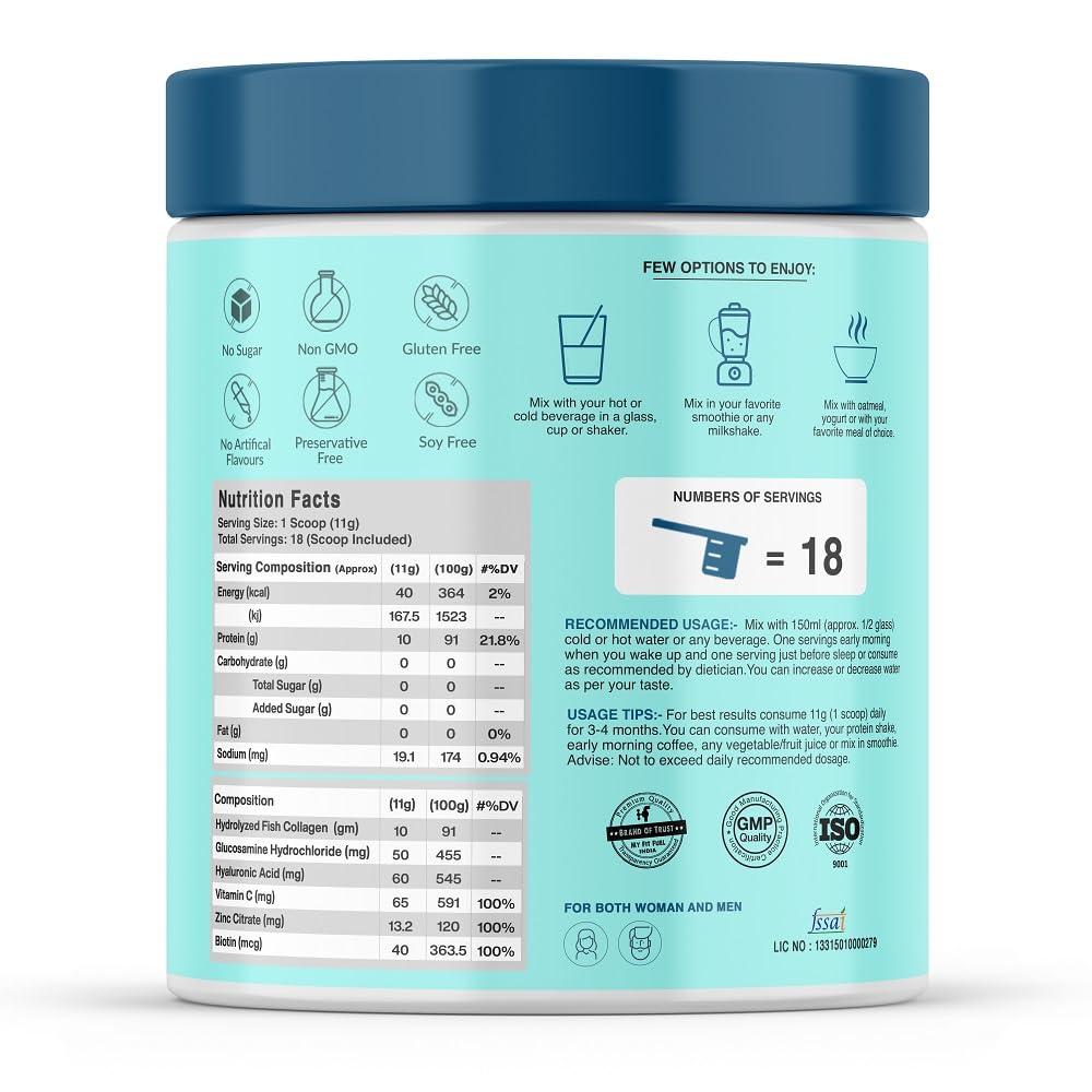 MyFitFuel Hydrolyzed Marine Collagen Peptides Powder with Biotin & Hyaluronic Acid - size and scale (14)