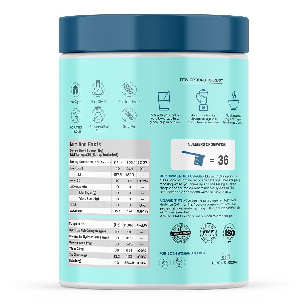 MyFitFuel Hydrolyzed Marine Collagen Peptides Powder with Biotin & Hyaluronic Acid - size and scale (17)